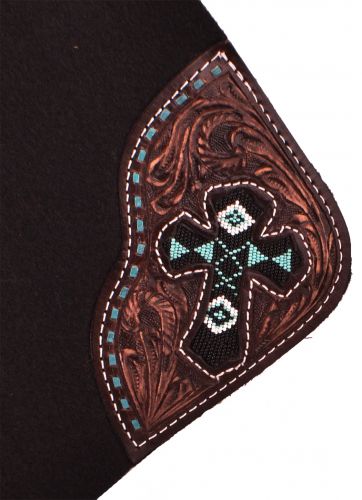 23041: Showman ® 31" X 32" x 1" felt pad with beaded cross inlay Western Saddle Pad Showman   