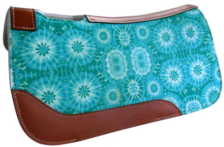 23051: Showman ® PONY SIZE 24" x 24" Turquoise Tie-Dye Star Burst printed solid felt saddle pad Western Saddle Pad Showman   