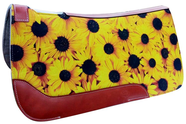 24003: Showman ® 31" X 32" Sunflower Printed Solid Felt Saddle Pad Western Saddle Pad Showman   