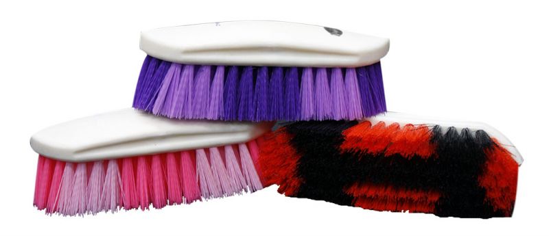 #24544: Rainbow colored stiff bristle brush with plastic handle