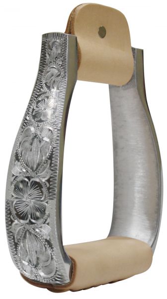 254540: Polished aluminum engraved stirrups with 3" neck, 4 Stirrups Showman Saddles and Tack   