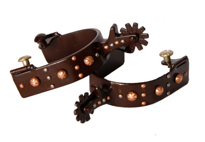 257021Q: Showman ® brown steel spur with engraved copper studs and silver studs Western Spurs Showman   