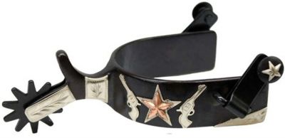 25759: Showman™ men's size black steel silver show spur with copper star and pistol design Western Spurs Showman   