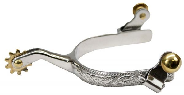 258318: Showman™ stainless steel ladies size engraved spurs with brass rowels Western Spurs Showman   
