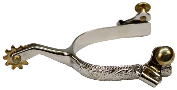258318N: Showman™ chrome plated ladies size engraved spurs with brass rowels Western Spurs Showman   