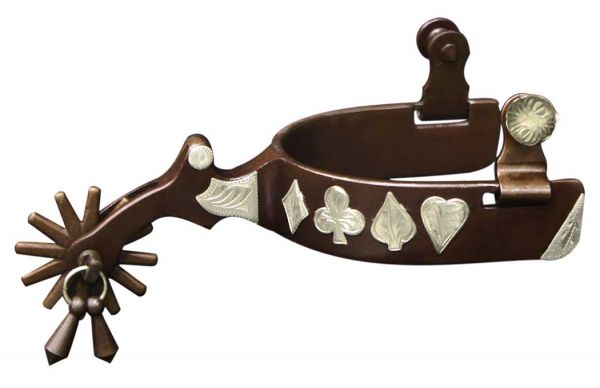 258446: Showman™ Brown Steel Spur with Engraved Silver " Poker Hand" Design Western Spurs Showman   