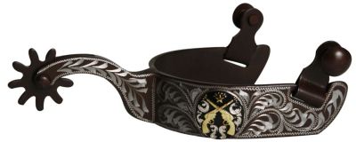 2589146: Showman™ men's size brown steel silver show spur with silver engraved accents and gold en Western Spurs Showman   