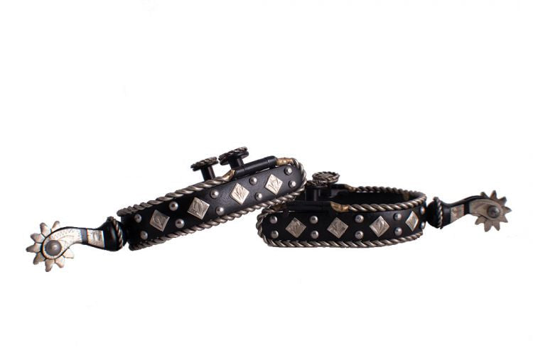 259903L: Showman ® Black steel spur with a silver rope border and silver engraved diamond accents Western Spurs Showman   