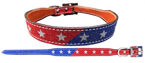 27451: Showman Couture ™ Red and Blue Glitter overlay leather dog collar Primary Showman   