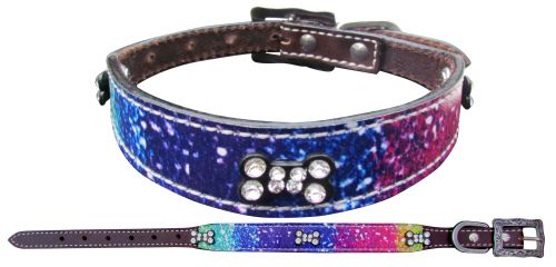 27452: Showman Couture ™ Genuine leather dog collar with a distressed rainbow print overlay Primary Showman   