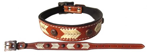 27459: Showman Couture ™ Genuine leather dog collar with natural rawhide lacing Primary Showman   