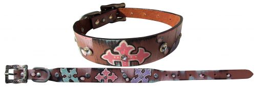 27475: Showman Couture ™ Genuine leather dog collar with hand painted cross design Primary Showman   