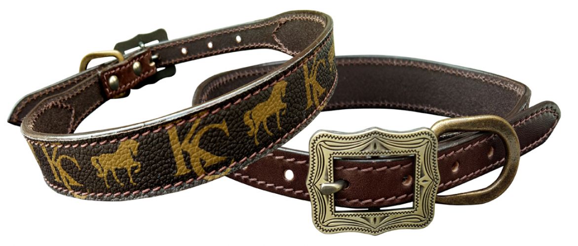 27507KC: Klassy Cowgirl Argentina Cow Leather Dog Collar with motif overlay Primary Showman Saddles and Tack   