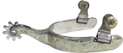 285891: Showman™ Stainless Steel Engraved Silver Overlay Spur Western Spurs Showman   