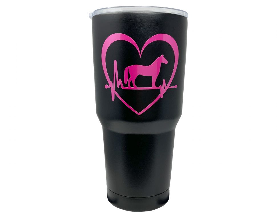 30 oz Insulated Heart with Horse Stainless Steel double wall  Black Tumbler Tumbler Shiloh   