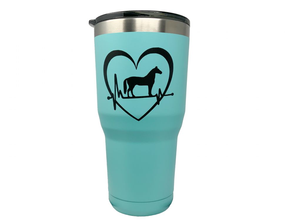 30 oz Insulated Heart with Horse Stainless Steel double wall Teal Tumbler Tumbler Shiloh   