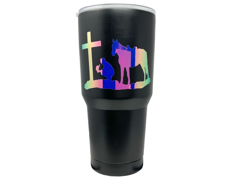 30 oz Insulated Praying Cowboy Stainless Steel double wall Black  Tumbler Tumbler Shiloh   