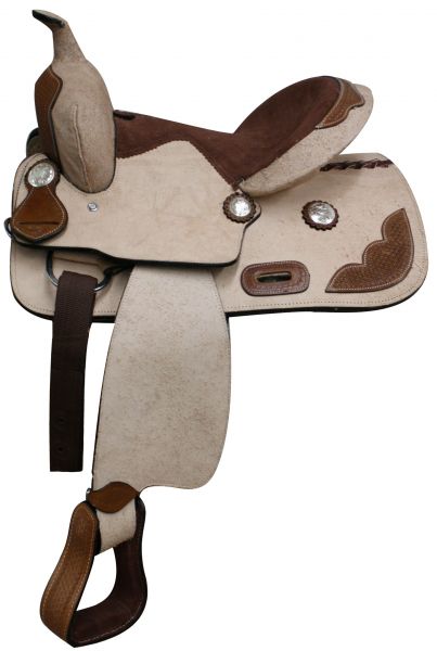 302513: 13" Pony / Youth Rought Out Leather Saddle with Tooled leather accents Youth Saddle Showman Saddles and Tack   