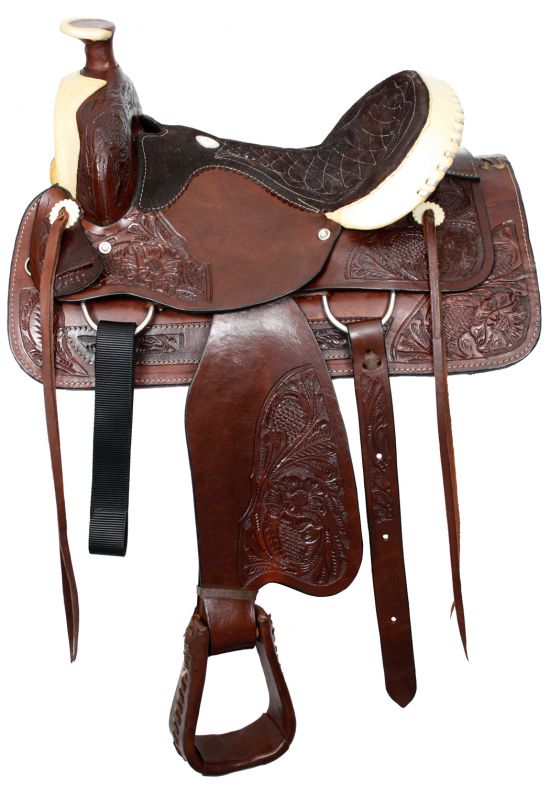 3027: Buffalo roper style saddle with suede leather seat Roping Saddle Buffalo   