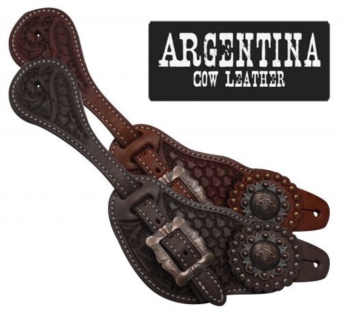 30652: Showman® Men's Size Argentina Cow Leather Crossed Guns Concho Spur Straps Spur Straps Showman   