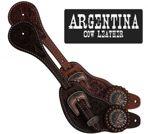 30653: Showman® Men's Size Argentina Cow Leather Star Concho Spur Straps Spur Straps Showman   