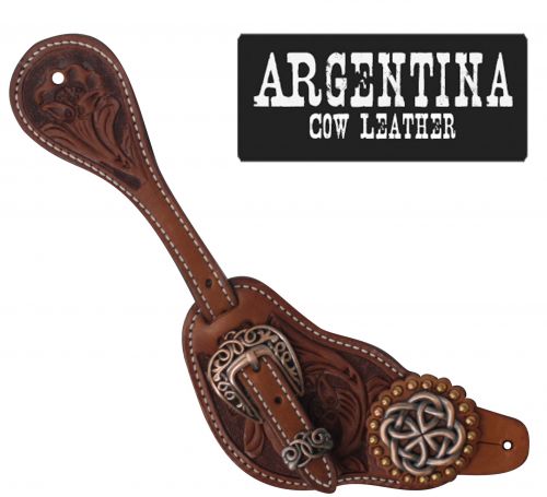 30655M: Showman® Mens Size Argentina Cow Leather Celtic Knot Spur Straps Spur Straps Showman   