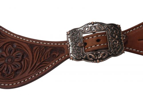 30656: Showman® Ladies Size Argentina Cow Leather Raised Cross Concho Spur Straps Spur Straps Showman   