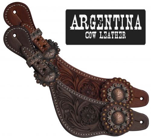 30657: Showman® Ladies Size Argentina Cow Leather Copper Concho Spur Straps Spur Straps Showman   