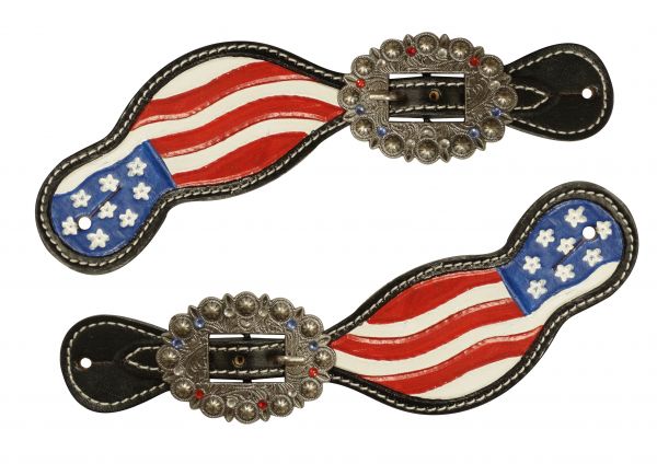 30731: Showman ® Hand painted American flag spur straps Spur Straps Showman   