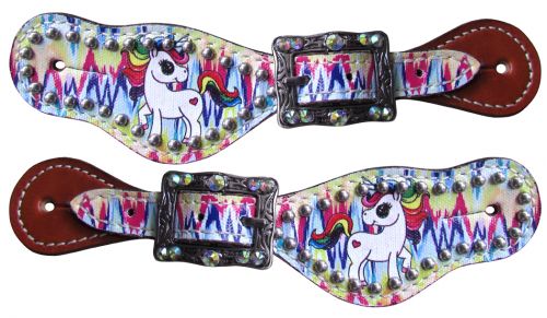 30867: Showman ® Youth  Rainbow Unicorn spur straps Spur Straps Showman   