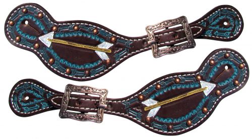 30892: Showman ® Ladies Hand painted arrow design spur straps Spur Straps Showman   