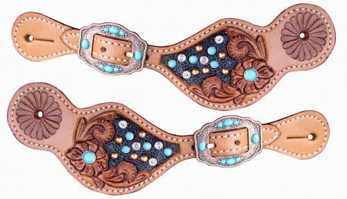 30895: Showman ® Ladies Turquoise Stone spur straps Spur Straps Showman   