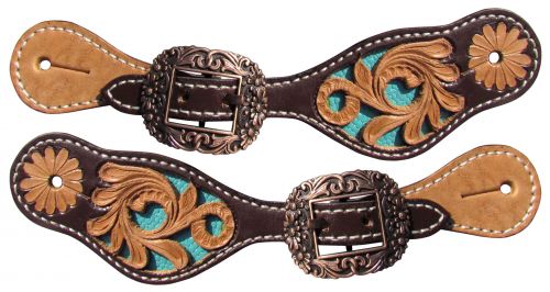 30909: Showman ® Youth leather spur straps with turquoise inlay Spur Straps Showman   