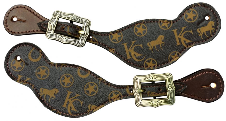 30931KC: Klassy Cowgirl Ladies Size Argentina Cow Leather spur straps with motif overlay Spur Straps Showman Saddles and Tack   
