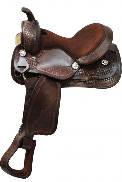 325312: 12" Pony saddle with basket weave tooling Youth Saddle Showman Saddles and Tack   