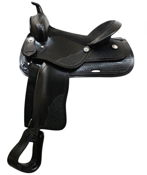 325316: 16" Economy western style saddle with suede leather seat and slightly rounded skirts Primary Showman Saddles and Tack   