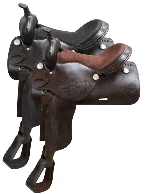 325616: 16" Economy western saddle with floral tooling Primary Showman Saddles and Tack   