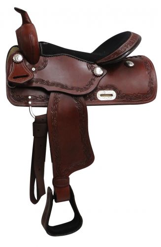 3261: 16" Economy style western saddle with filigree tooled accents Primary Showman Saddles and Tack   