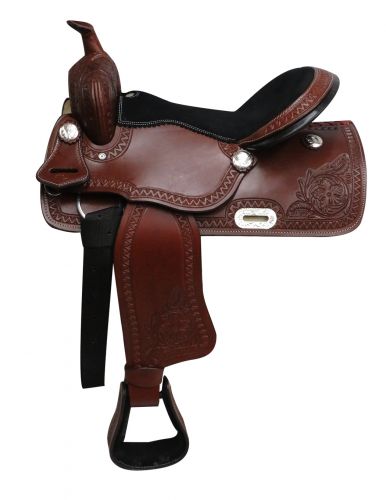 3264: 16" Economy style western saddle with floral tooling Primary Showman Saddles and Tack   