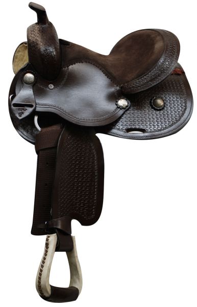 326712: 12" Economy western saddle with basket weave tooling and silver conchos Youth Saddle Showman Saddles and Tack   