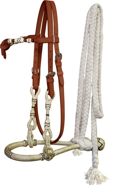 3309: Showman™ Fine quality rawhide core show bosal with a cotton mecate rein Headstall Showman   