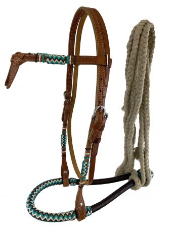 3310: Showman™ Fine quality teal and black rawhide core show bosal with a cotton mecate rein Headstall Showman   