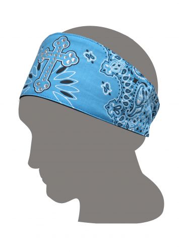 37054: Chop Top® Light Blue and Black bandana Doo wrap with rhinestone cross with velcro back Primary Showman Saddles and Tack   