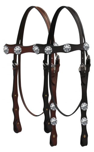 3866: Double stitched leather headstall with engraved silver conchos on browband and cheeks Primary Showman Saddles and Tack   