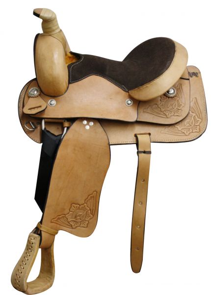 16 Fully tooled Buffalo roper style saddle with suede leather seat