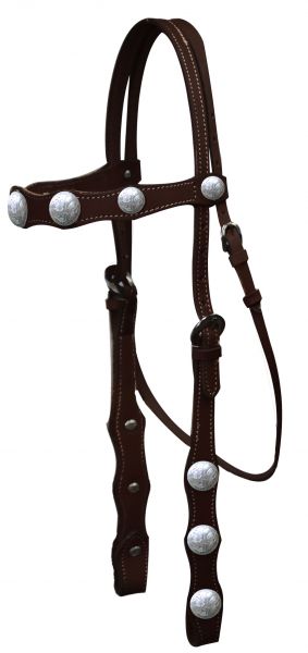 4004: Leather headstall with engraved silver conchos on browband and cheeks Primary Showman Saddles and Tack   