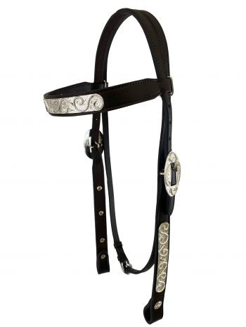 4011: Economy Brow-Band Dark oil silver show headstall Primary Showman Saddles and Tack   