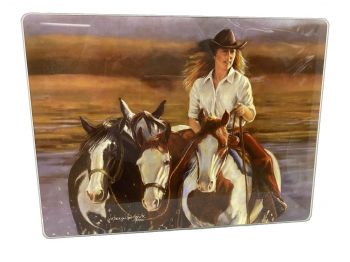 40147: Glass Cutting board- Paint Horse Roundup Scene  Primary Showman Saddles and Tack   