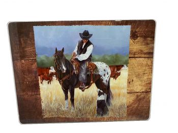 40153: Glass Cutting board- Appaloosa Horse and Rider Scene Primary Showman Saddles and Tack   