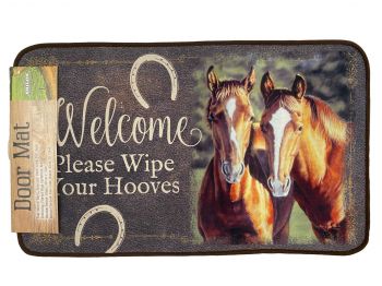 40159: 30"x17" Horse "Please wipe your hooves" welcome Mat with PVC Backing, these vibrant print m Primary Showman Saddles and Tack   